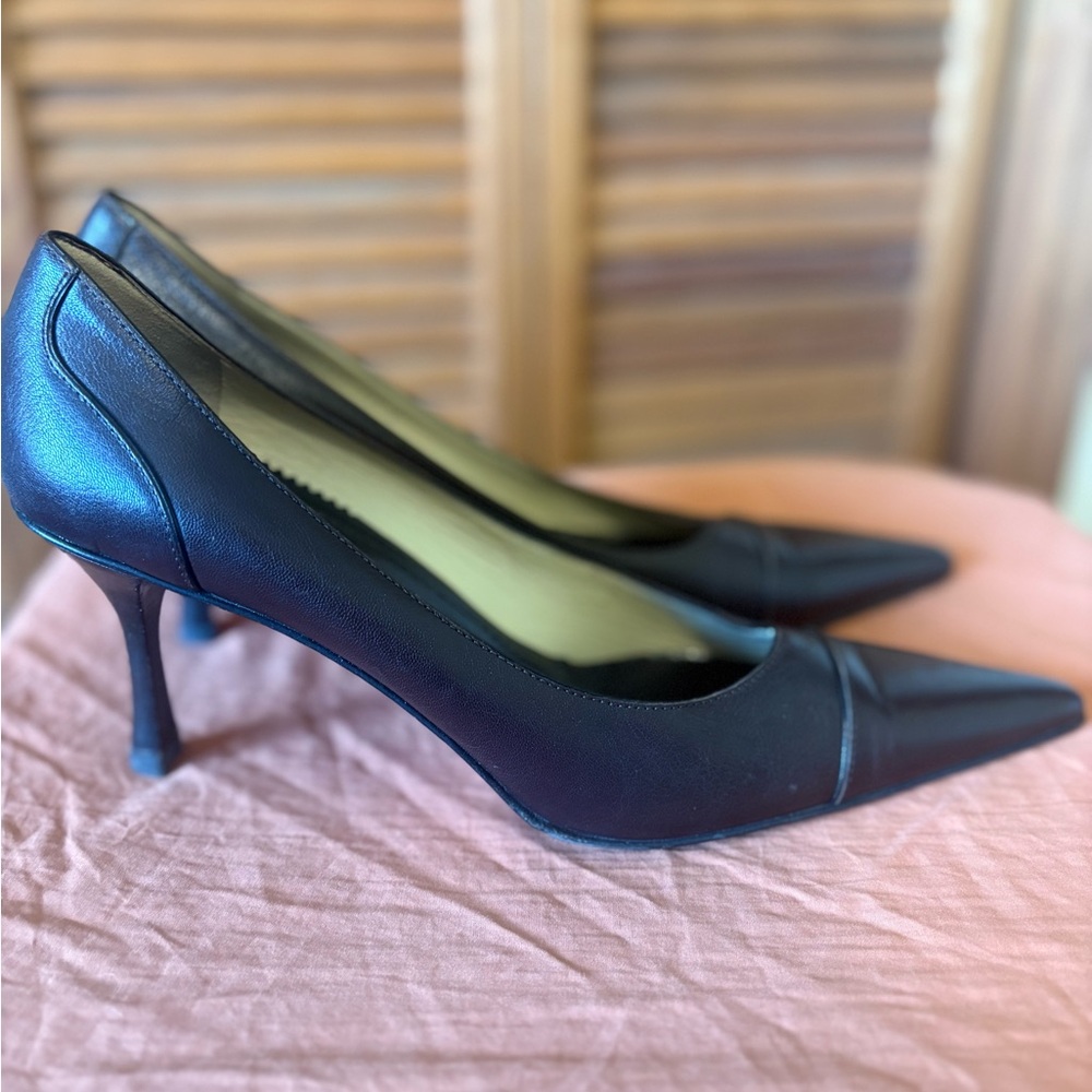 Gucci 115157 Brown Pointed Leather Pumps with Mid Stiletto 10.5 B